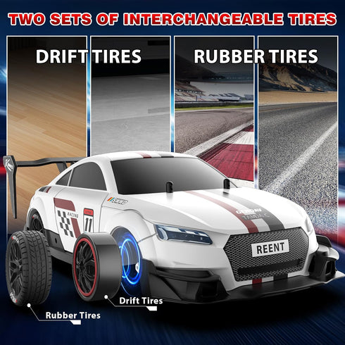 1:16 2.4Ghz 4WD 30KM/H 2 Remote Control Car Scale RC Drift Cars High Speed Race Cars with LED Lights Drifting Tires