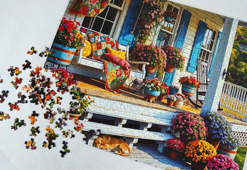 500 Springbok Front Porch Piece Jigsaw Puzzle for Adults - Colorful and Nostalgic Scene - Unique Cut Pieces - Made