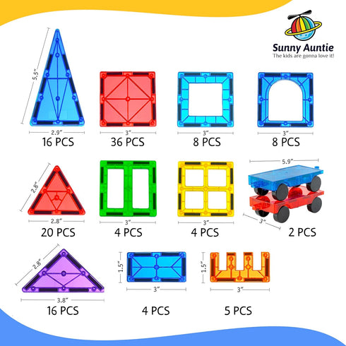 123 2 3-8, Set SUNNY AUNTIE Magnetic Tiles PCS with Cars & Storage Bag Magnetic Building Tiles STEM Toy for Kids Ages