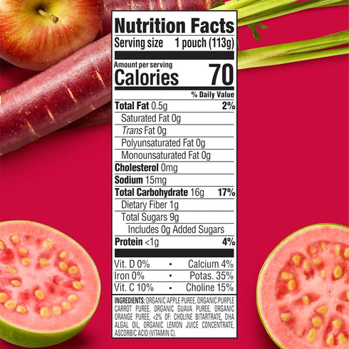 Happy Baby Organics Brain Support Blends Apples, Purple Carrots & Guava with DHA, Choline 4oz Pouch (Pack of 16)