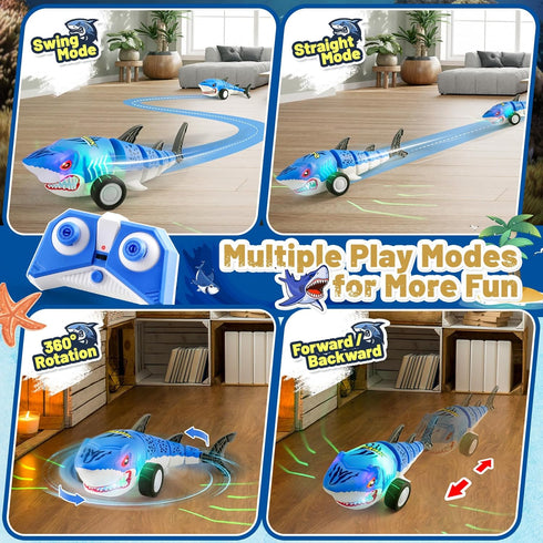 Kids,2.4Ghz Shark Remote Control Car for Electric RC Shark Toys with Glowing Light and Flexible Tail,Rechargeable Robot