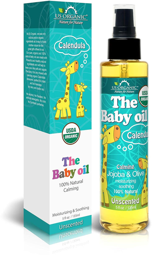 US Organic Baby Oil with Calendula, Jojoba, and Olive Oil with Vitamin