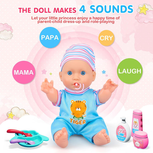 30PCS Set Set, 3 4 5 6 PROOU Baby Doll Care Toys, Baby Dolls Bath & Doctor Kit, Pretend Play Baby Doll Incl Bathtub