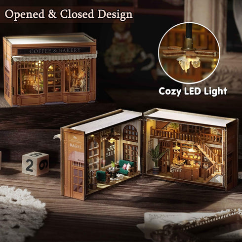 1:32 TuKIIE DIY Miniature Dollhouse Kit with Furniture, Scale Opened & Closed Mini Cube Wooden Doll House Book Nook