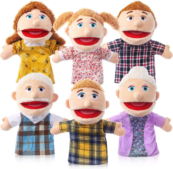 6 Pcs Family Hand Puppets - 12 Inch Plush Role-Play Toy Puppets for Kids Storytelling