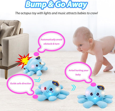 Musical Octopus Baby Toy, Crawling & Rotating Toy with Recording, Light-Up Voice Control for 2-6 Year Olds