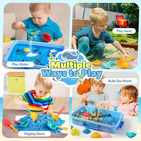 2.2lbs Sand,12 3 4 5 6 7 FRUSE Ocean Sensory Bin,Play Sand Art Kit with Play Sea Animal Toys,Sand Molds,Role Play Beach