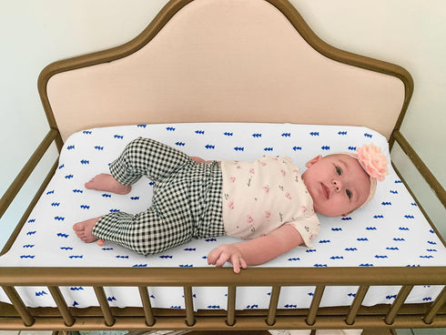 Premium Baby Changing Pad Covers 4 Pack - Pure Cotton Machine Washable Navy and White Changing Table Cover