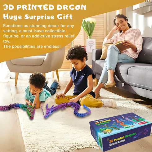 35.4in 3D Large Printed Dragon Toy with Gift Box - Flexible Articulated Dragon Action Figure for Creative Play or Desk