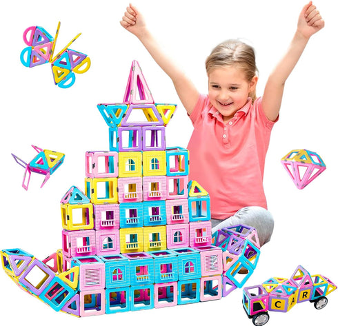 MAGBLOCK Magnetic Building Blocks Set: 156Pcs Magnetic Tiles Gifts with Car, Letter
