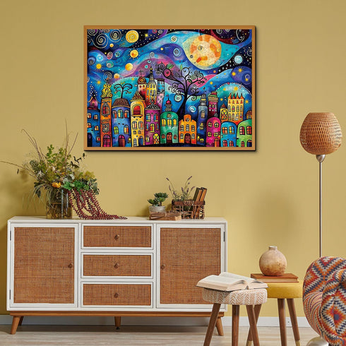 PPuzzling 1000 Colorful Houses Puzzles for Adults Pieces, Village Night Landscape Jigsaw Puzzles, Fantasy Abstract