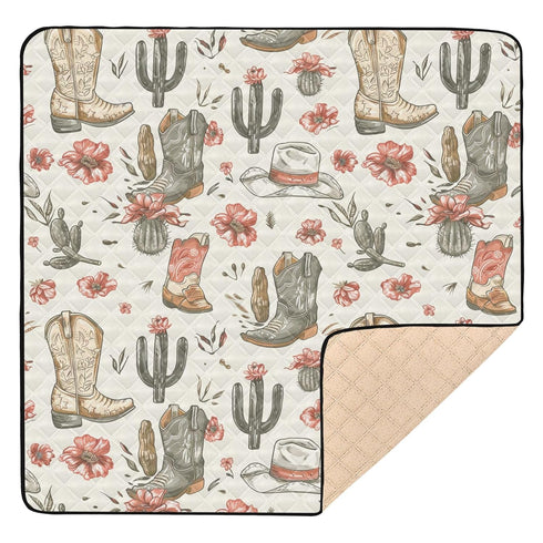 KICPOAY Baby Play Mat Cowboy Boot Hats Western 50 x 50 Playpen Mats