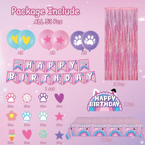 likuyve 53PCS Dollhouse Birthday Party Supplies Dollhouse Party Decorations Include Banner Balloons Tinsel Foil Fringe