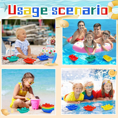 60 Summer 4 Woanger Pcs Little Boat Bath Toys Stackable Floating Plastic Toys for Baby and Toddler Pool and Bathtub
