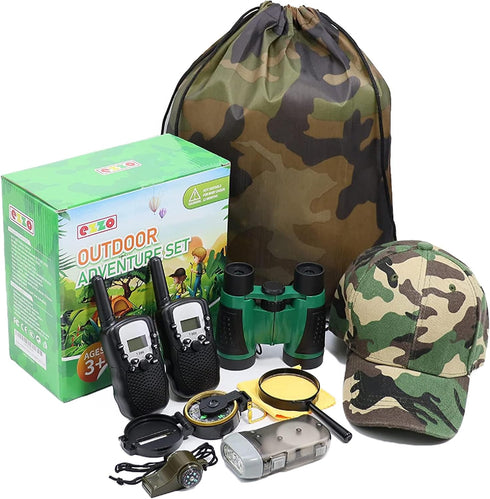 Ezzo Outdoor Adventure Kit with Walkie-Talkies, Backyard Exploration Toys for Kids, Camouflage Camping Gear