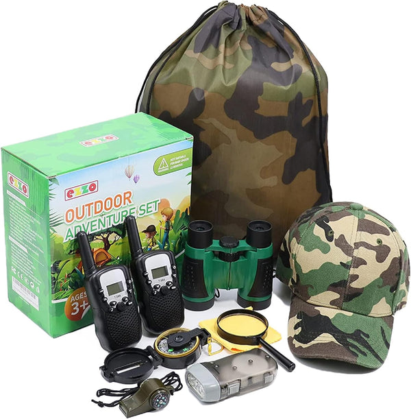 Ezzo Outdoor Adventure Kit with Walkie-Talkies, Backyard Exploration Toys for Kids, Camouflage Camping Gear