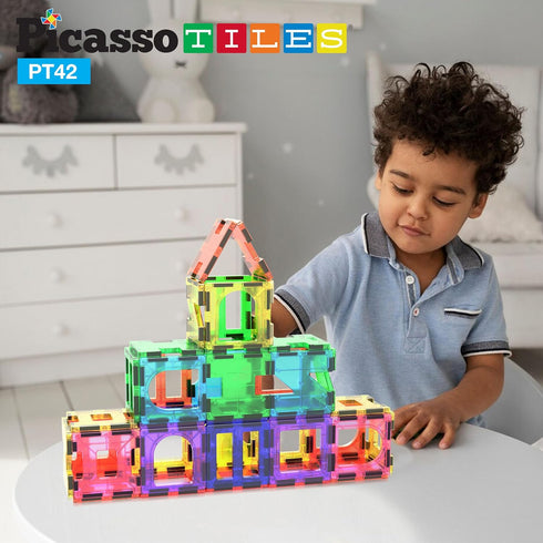 PicassoTiles PT42 Magnetic Blocks, See-Through Shape STEM Toys for Boys & Girls 3+, Educational Playset Compatible with