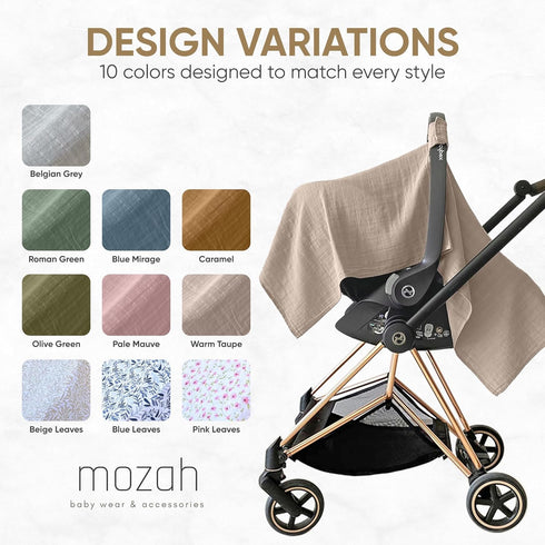 MOZAH Baby Car Seat Cover - Warm Taupe, 100% Organic Muslin, Soft, Breathable and Lightweight Baby Essentials