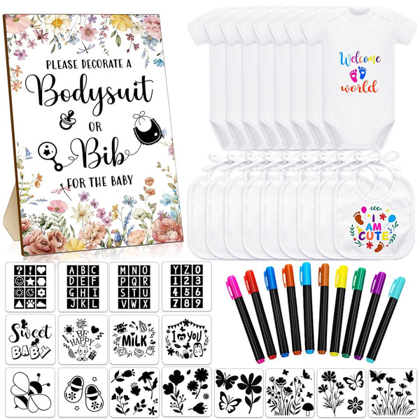 Chuarry 43 Pcs DIY Bibs Decorating Kit 8 Bodysuits 8 Pcs 2 Ply