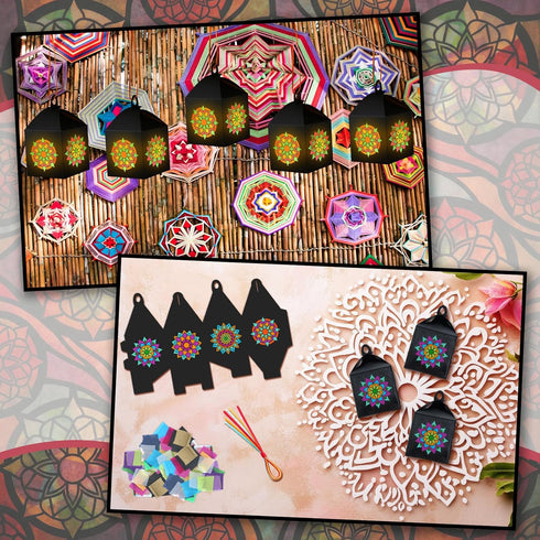 Simgoing 24 Sets Mandala Crafts with LED Candle Light Mandala Flower Tissue Paper Crafts Kits DIY Your Own Suncatchers