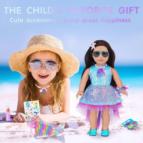 18 Inch Set,Included 2 American Doll Makeup Accessories and Mermaid Clothes Pieces Clothes,Mermaid Messenger