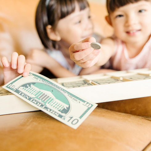 Melissa & Doug Play Money Set: Educational Toy with 50 Paper Bills, Plastic Coins, and Wooden Cash Drawer