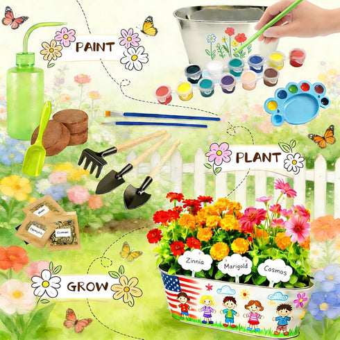 IELEK 4 5 6 7 8 9 10 11 12 Paint & Plant Kids Gardening Kit Arts and Crafts Toys - Toddler Gardening Kits Birthday