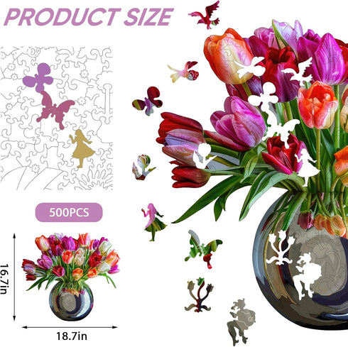 5MM 500 (18.7"*16.7") Ruikiyart Wooden Puzzles for Adults, Pieces Flower Mother's Day Puzzles, Floral Wood Jigsaw