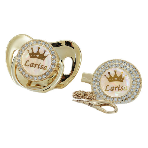 Set 18 Personalized Any Name Bling Gold Silver Pacifier and Clip Colors