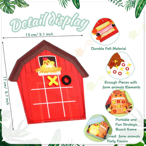 24 Pack Farm Animals Tic Tac Toe Board Game, Felt Barnyard Party Favors for Farm Themed Supplies