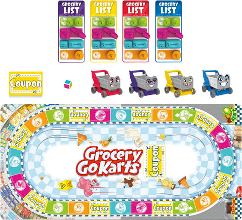 Grocery Go Karts Board Game for Preschoolers and Kids Ages 4+, Building Game with Mini Groceries for 2-4 Players
