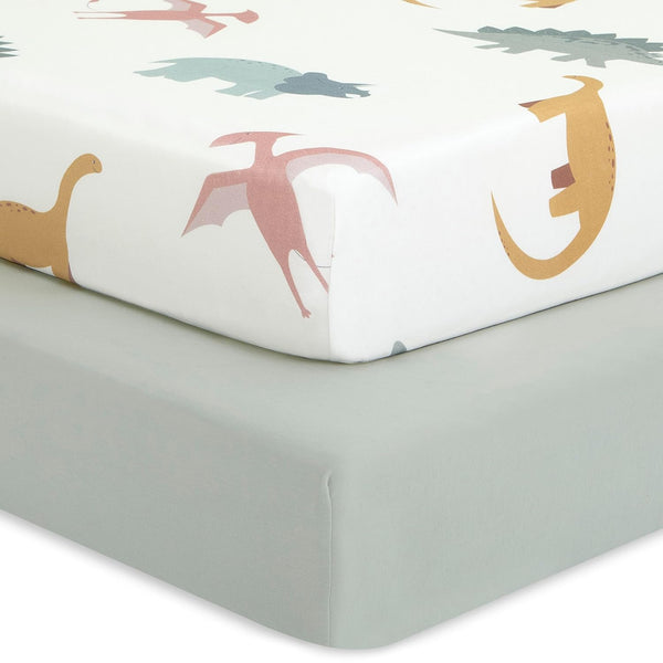 Evolur Rawrsome Light 2 Pack Crib Sheet, Fitted Crib Sheet for Standard