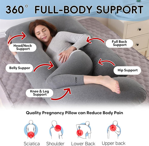 Wodsfay -65 Inch 65inch) U-Shaped Pregnancy Pillow for Sleeping, Full Body Support for Back, HIPS & Belly Maternity