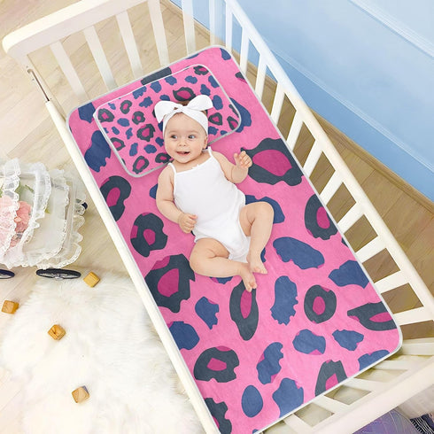 SyXIOP 28" 52" Peach Leopard Print Cooling Baby Waterproof Crib Mattress Protector x Reusable Bed Pads for Kids