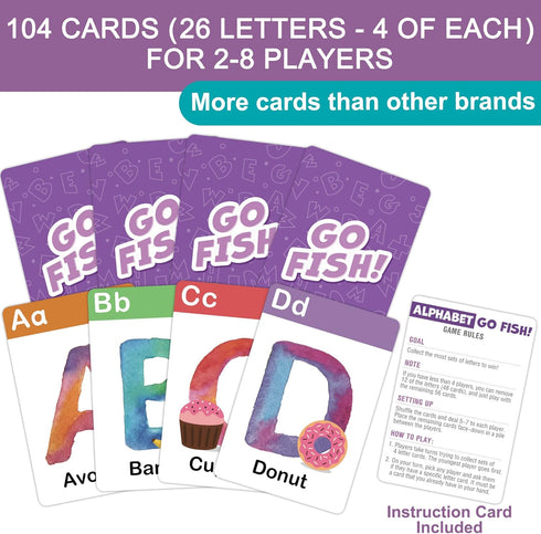 Kids,104 2-8 3 BenBen Alphabet Go Fish Card Game for Cards, Oversized ABC Learning Playing Cards, Memory Matching