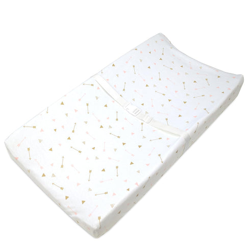 TL Care Printed 100% Natural Cotton Jersey Knit Fitted Contoured Changing Table Pad Cover, Sparkle Gold/Pink Arrows