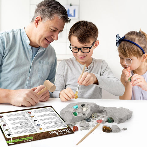 LotFancy Gemstone Dig Kit, Excavate 20 Real Gems, Science Kit for Kids Age 8-12, Educational Toy with Mining Tools
