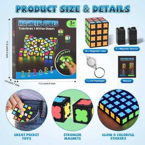 Mini-38 3x3x3 Cube-4 1 Magnetic Fidget Spinner Blocks, Glow Magnet Cube & Transformable Fidget Spinner & Infinity Cube