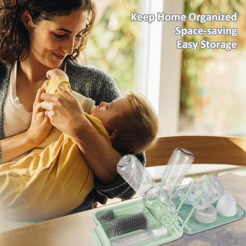 Hineriaeo 6-in-1 Set Baby Bottle Cleaning Brush with Silicone Bottle Brush, Nipple Cleaner, Straw Brush, Soap