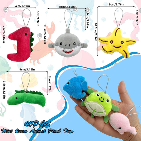 40 PCS Mini Ocean Animal Plush Toys Set Cute Small Sea Creatures Stuffed Toy Keychain for Party Favors Keychain Ornament for Goody Bag Easter Egg Stuffers Carnival Birthday Party