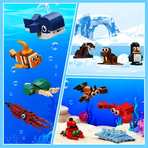 EITOLNR 32 Pack 846PCS 6-12 Marine Animals Building Blocks - Kids Party Favors Educational Toy, Goodie Bag Stuffers