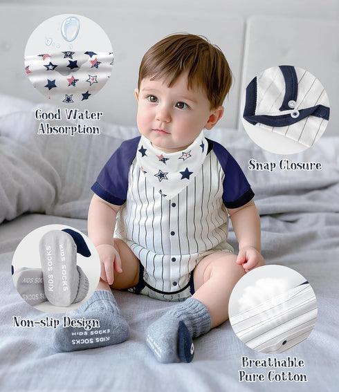 9pcs Set 0-6 Golray Baby Boy Gifts for Baby Shower, Newborn Essential with Fox Lovey/Blanket/Onesie/Wooden