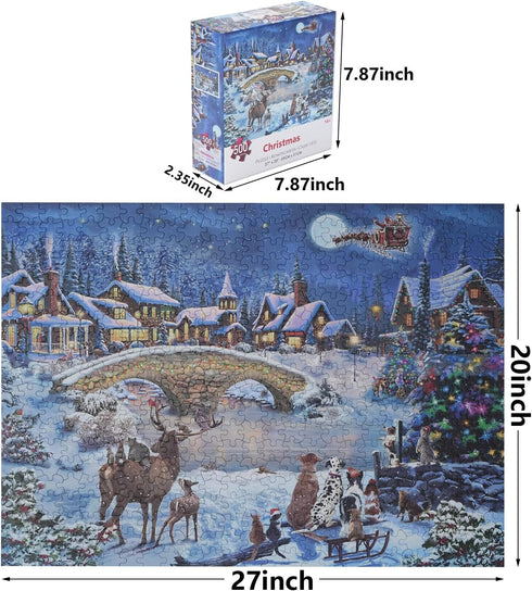 Christmas Puzzle Eve 500 Pieces Jigsaw Puzzles for Adults,27" x20" Large Puzzle Winter Santa Claus Decoration for Family Party Holiday-Each Piece is Unique