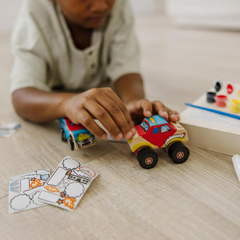 Melissa & Doug Decorate-Your-Own Wooden Craft Kits Set, Race Car and Monster Truck.