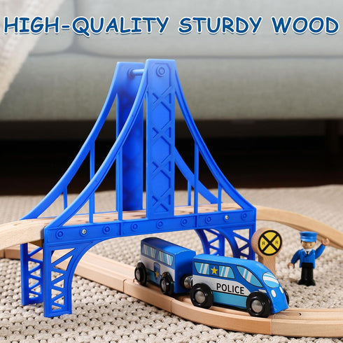 Set Playset SainSmart Jr. Wooden Train - Interactive Police for Kids | Building Toy with Train, Figures & Accessories |