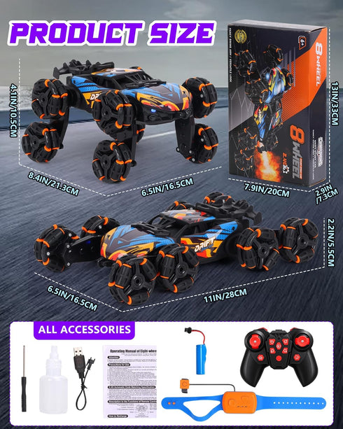 2.4GHz 1:18 8WD 6-14 HuiJuKeJi Gesture Sensing RC Stunt Car Toy for Kids, Remote Control Car Toy Hand-Controlled