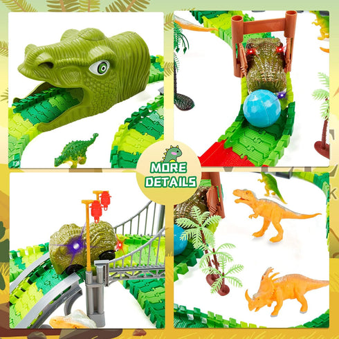 BEMITON Dinosaur Toys Race Car Track - Create a Dinosaur World Road Race Set for Kids Ages 3-7, Christmas Gifts