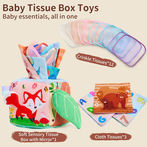 612 Yeeeasy Baby Tissue Box Toy, Montessori Sensory Toy for Babies Months, Infant Early Learning Toy with Mirror