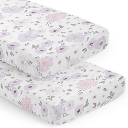 Sweet Jojo Designs 2-Piece Baby Crib Sheets Set (Purple/Grey Boho Floral) for