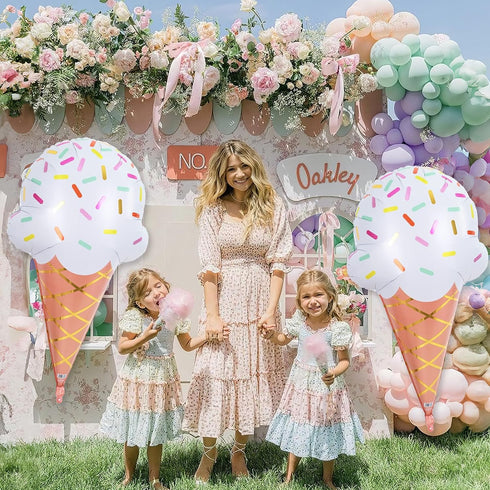 32 Inch Summer Large Ice Cream Balloons Cone Kit, Giant Sweet Ice Cream Sprinkle Foil Balloons, Popsicle Three Scoops